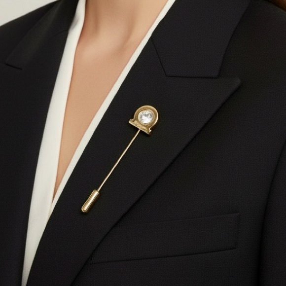 Ferragamo Gancini Crystal Lapel Pin